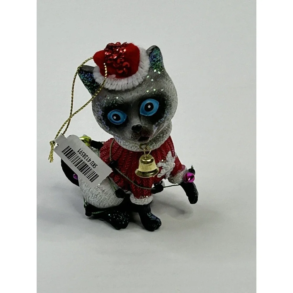 Pier 1 Imports Cat Christmas‎ Ornament Wearing A Santa Hat Multicolored NWT